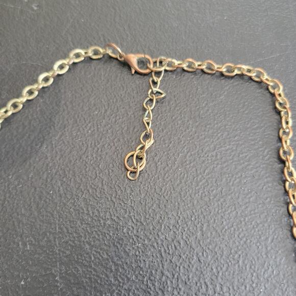 Vintage Necklace Jade Pink Black Flower Gold Tone 18 Inch Bling Whimsy Coquette - Picture 7 of 9